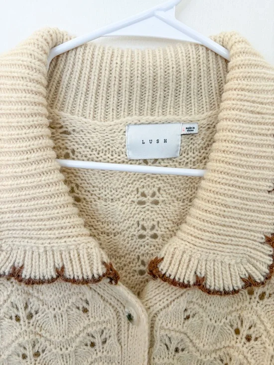 Beige and Brown Collared Cardigan - Picture 2 of 2